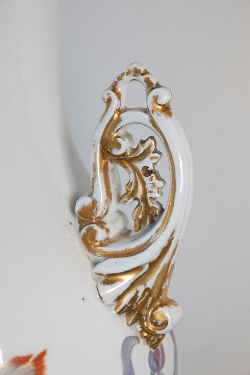 French Napoleon III 19th Century Hand-Painted Porcelain Vase with Floral Décor - JAA