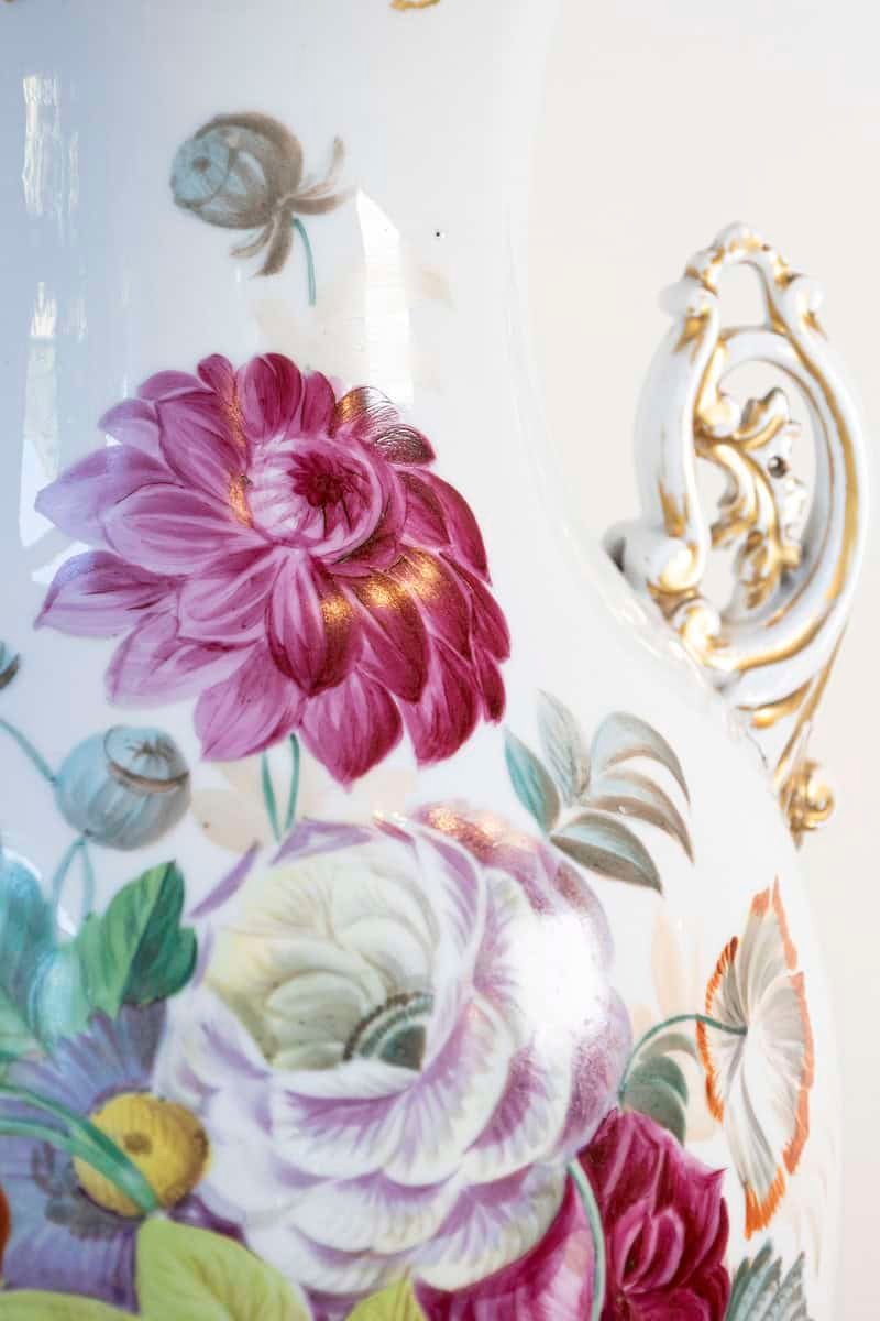 French Napoleon III 19th Century Hand-Painted Porcelain Vase with Floral Décor - JAA
