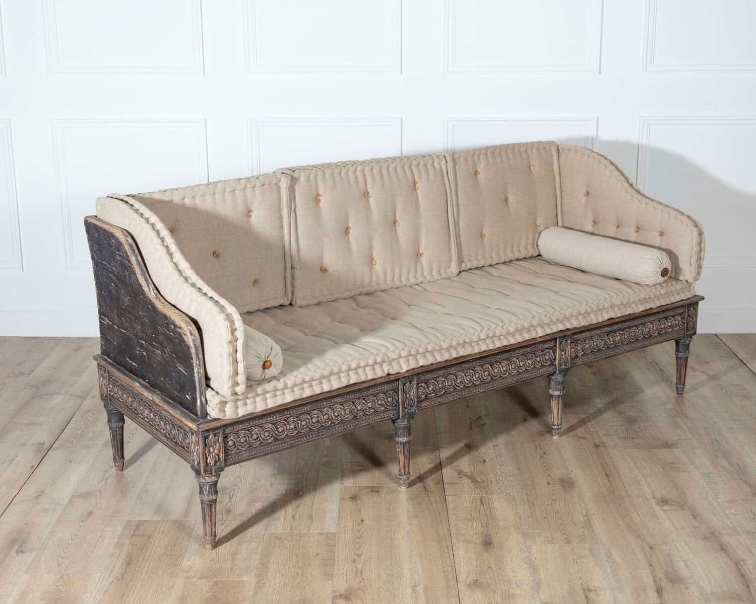 Gustavian Style Painted Trågsofa with Carved Base, circa 1920 - JAA