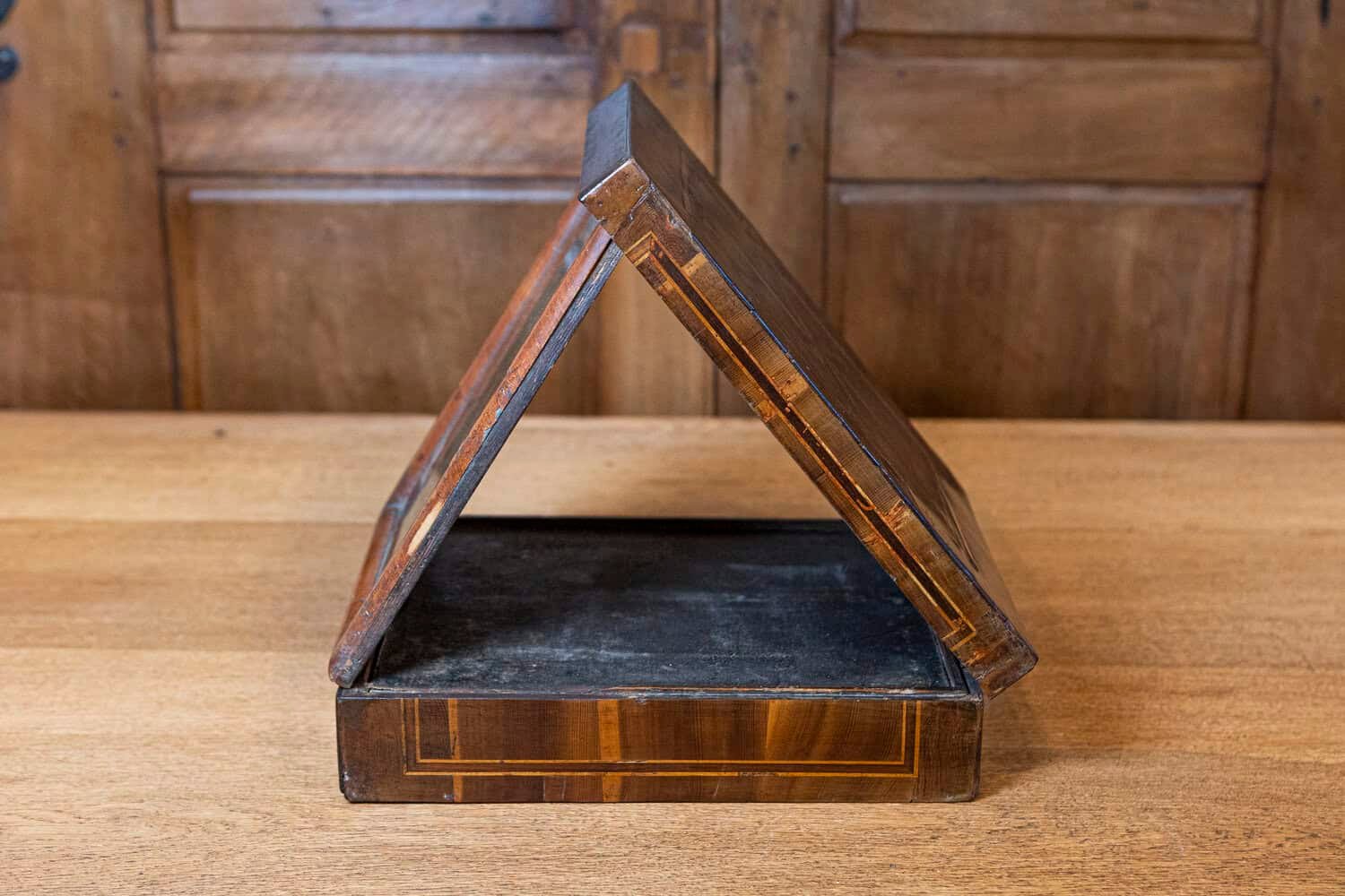 Italian 18th Century Baroque Walnut Box with Marquetry Inlay and Mirror Interior - JAA