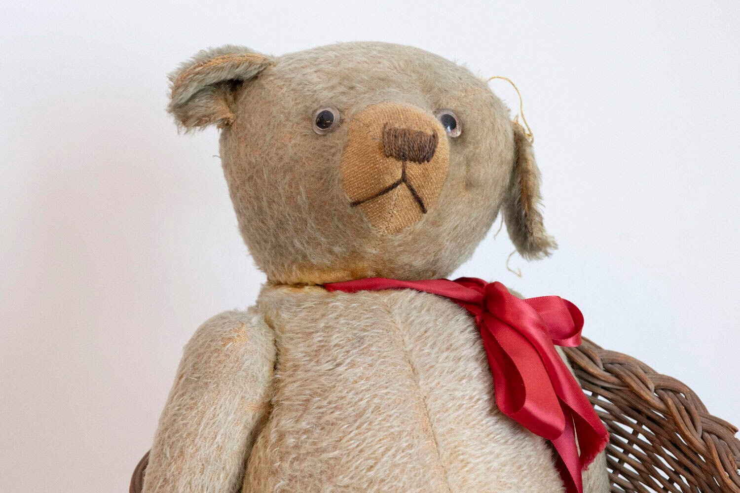 Antique American Teddy Bears with Ribbons Sitting in Wicker Chairs, Priced Each - JAA