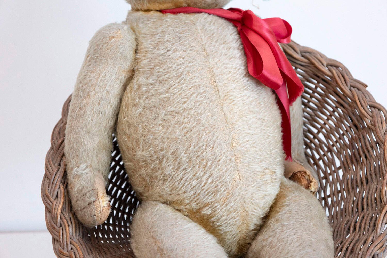 Antique American Teddy Bears with Ribbons Sitting in Wicker Chairs, Priced Each - JAA