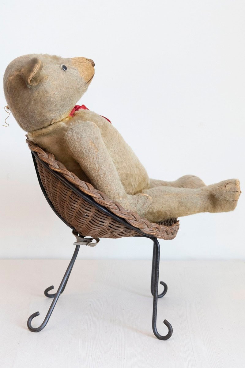 Antique American Teddy Bears with Ribbons Sitting in Wicker Chairs, Priced Each - JAA