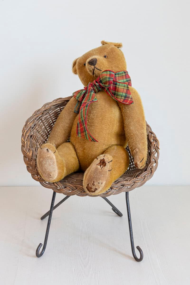 Antique American Teddy Bears with Ribbons Sitting in Wicker Chairs, Priced Each - JAA