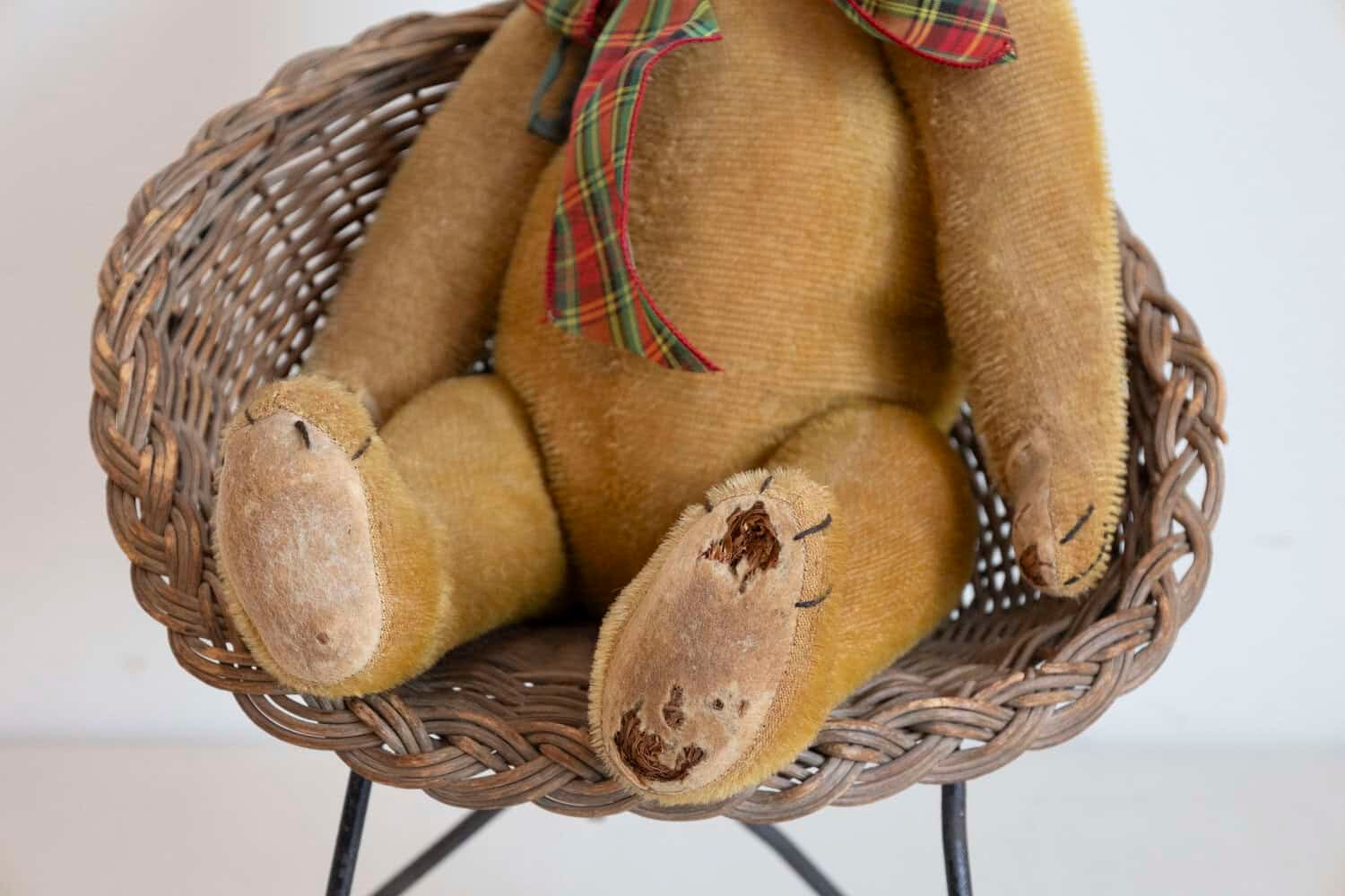 Antique American Teddy Bears with Ribbons Sitting in Wicker Chairs, Priced Each - JAA