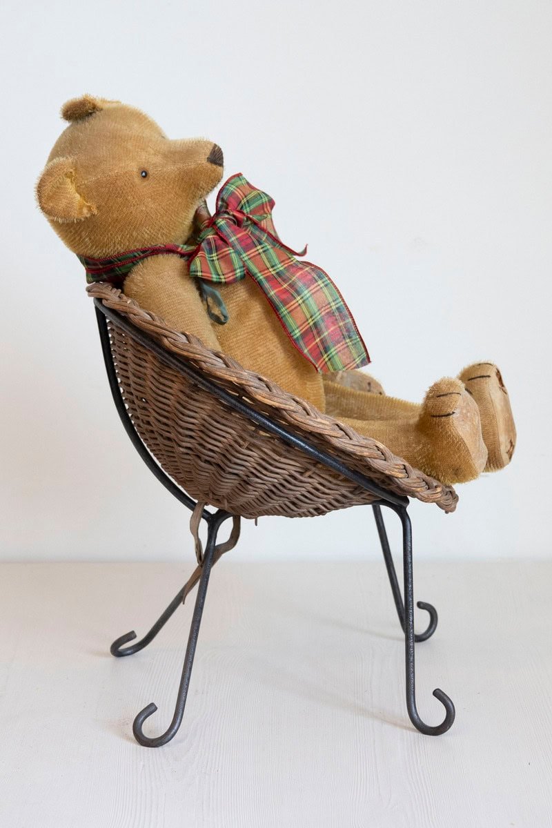 Antique American Teddy Bears with Ribbons Sitting in Wicker Chairs, Priced Each - JAA
