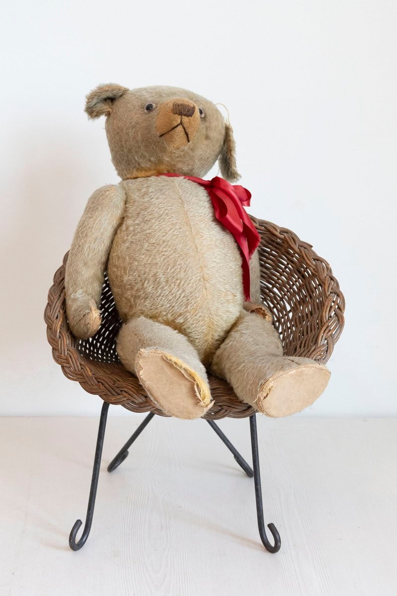 Antique American Teddy Bears with Ribbons Sitting in Wicker Chairs, Priced Each - JAA