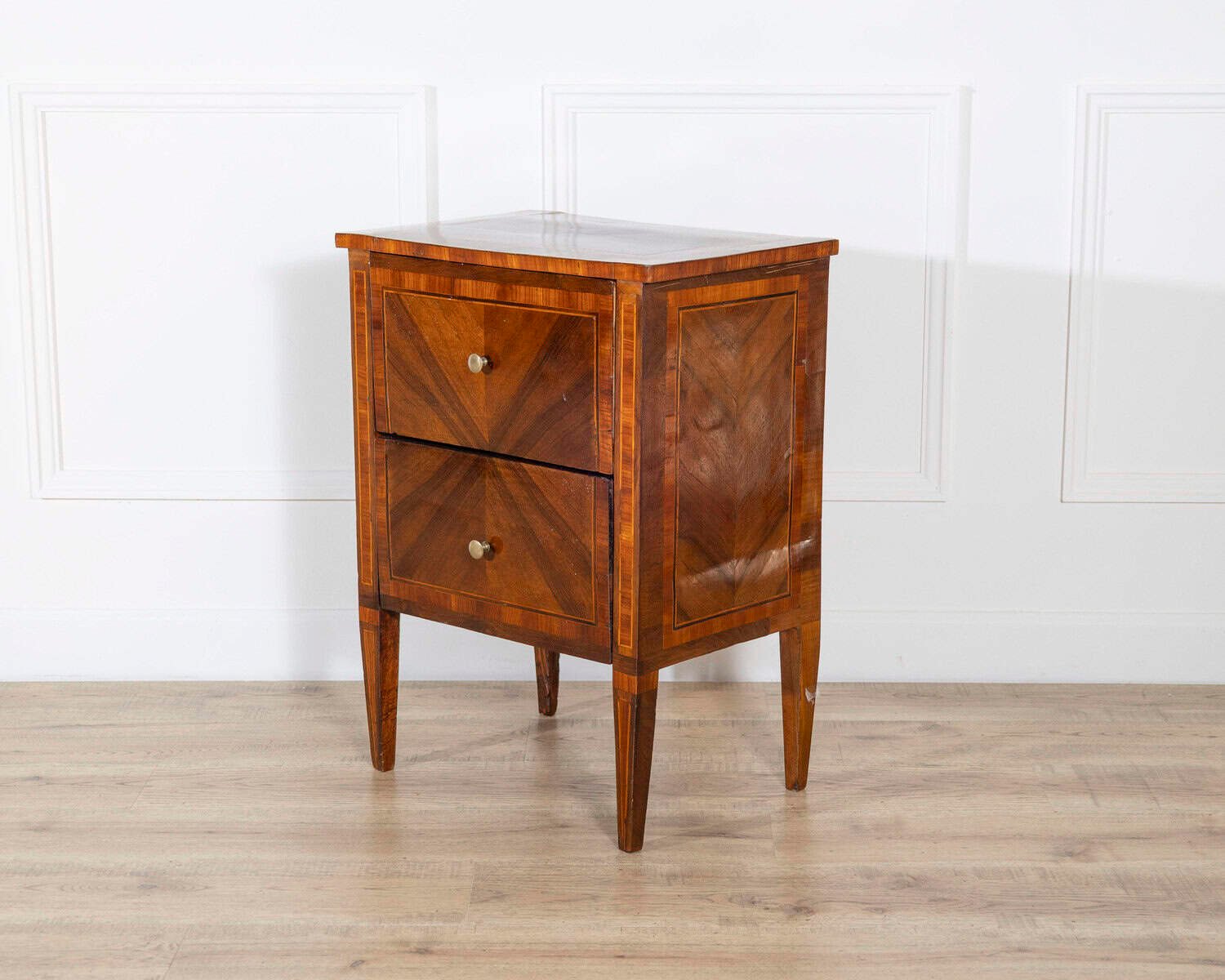 Antique Louis XVI Cabinet Bedside Table In Walnut And Marquetry – Italy 19th - JAA