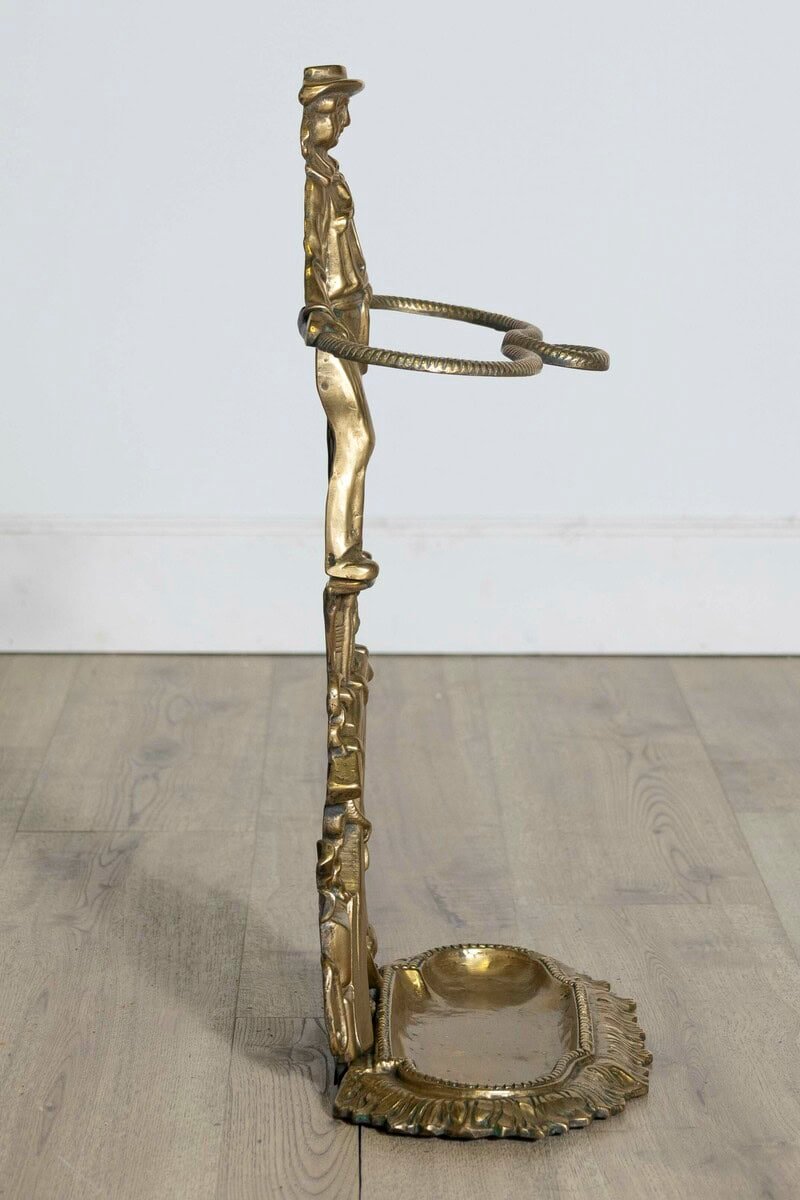 French 20th Century Gilt Bronze Umbrella Stand with Nautical Sailor Figure - JAA