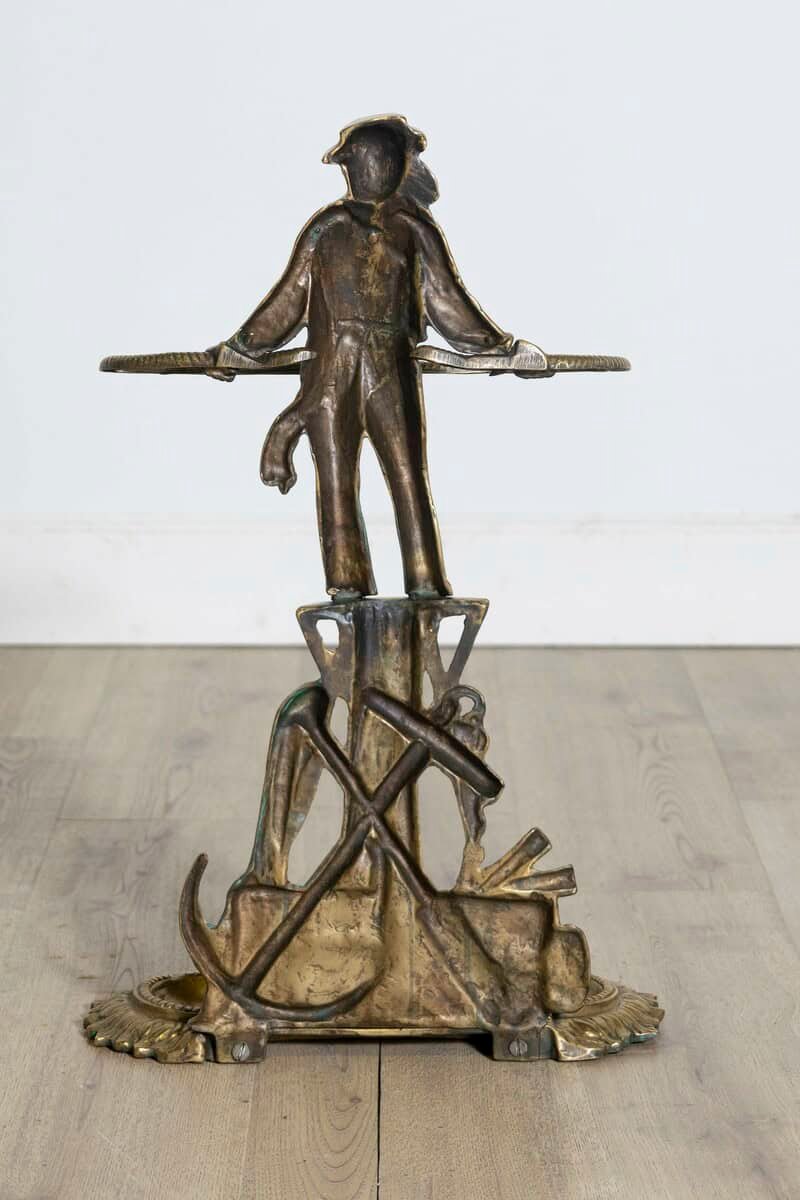 French 20th Century Gilt Bronze Umbrella Stand with Nautical Sailor Figure - JAA