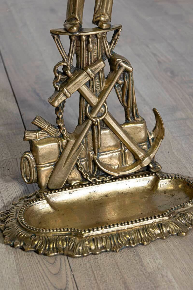 French 20th Century Gilt Bronze Umbrella Stand with Nautical Sailor Figure - JAA