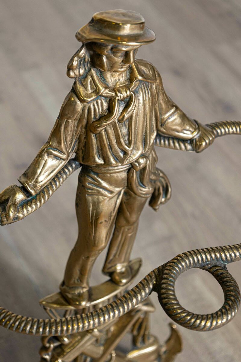 French 20th Century Gilt Bronze Umbrella Stand with Nautical Sailor Figure - JAA