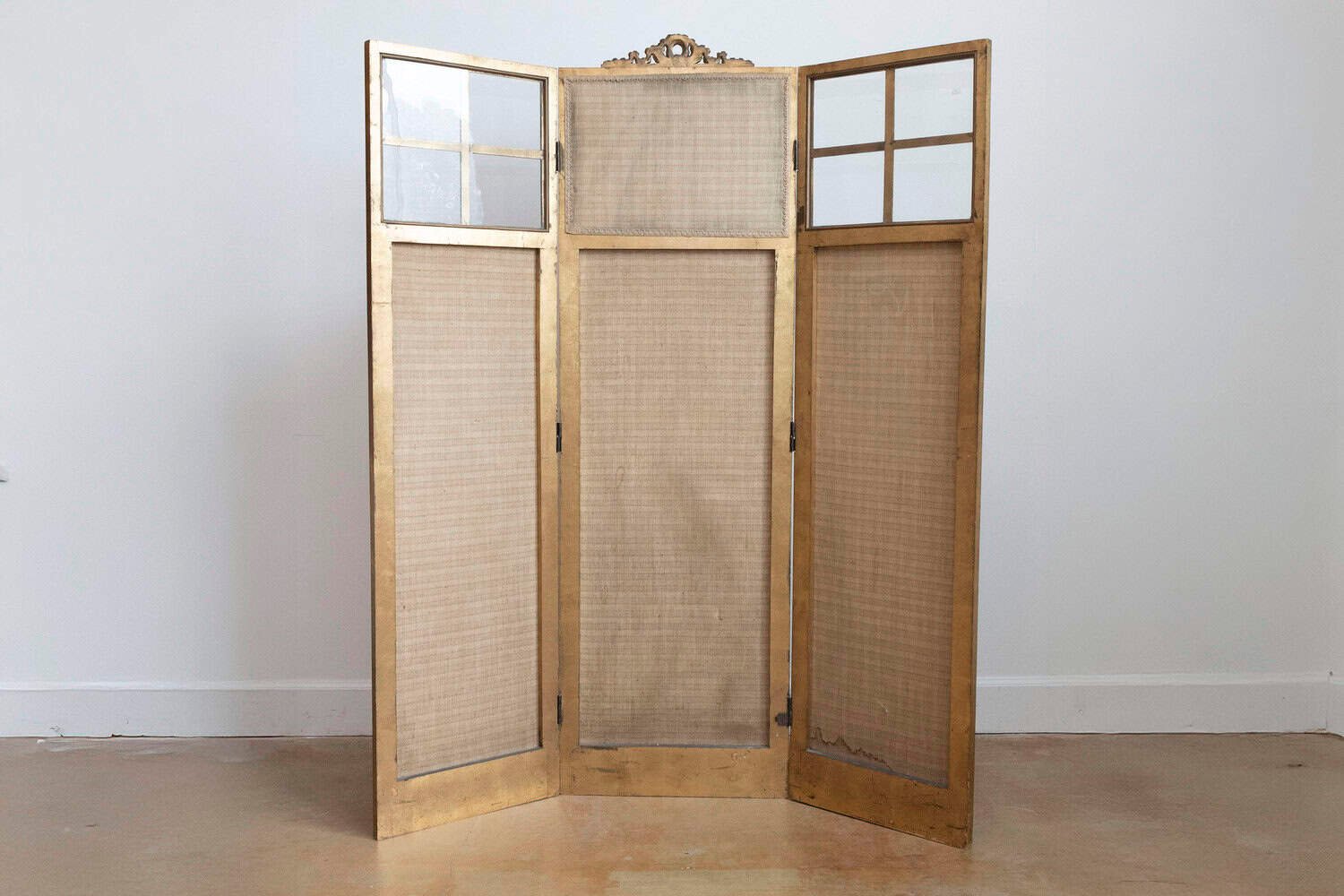 French Renaissance Revival Folding Three-Panel Screen with Hand-Painted Motifs - JAA