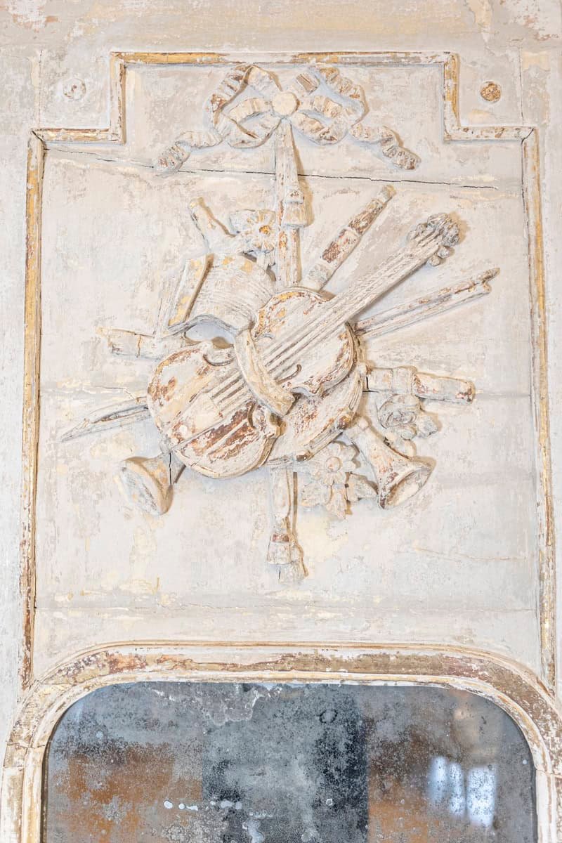 French Louis XVI Period 1790s Trumeau Mirror with Carved Liberal Arts Allegory - JAA