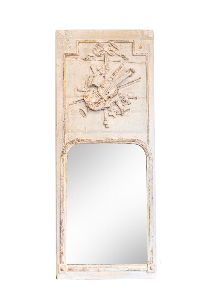 French Louis XVI Period 1790s Trumeau Mirror with Carved Liberal Arts Allegory - JAA
