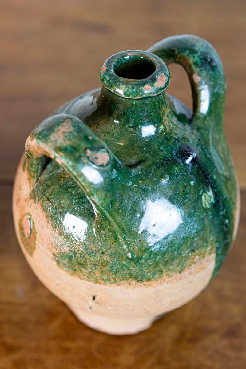 French Provincial Napoléon III Era Green Glazed Pottery Jugs, Circa 1850 - JAA