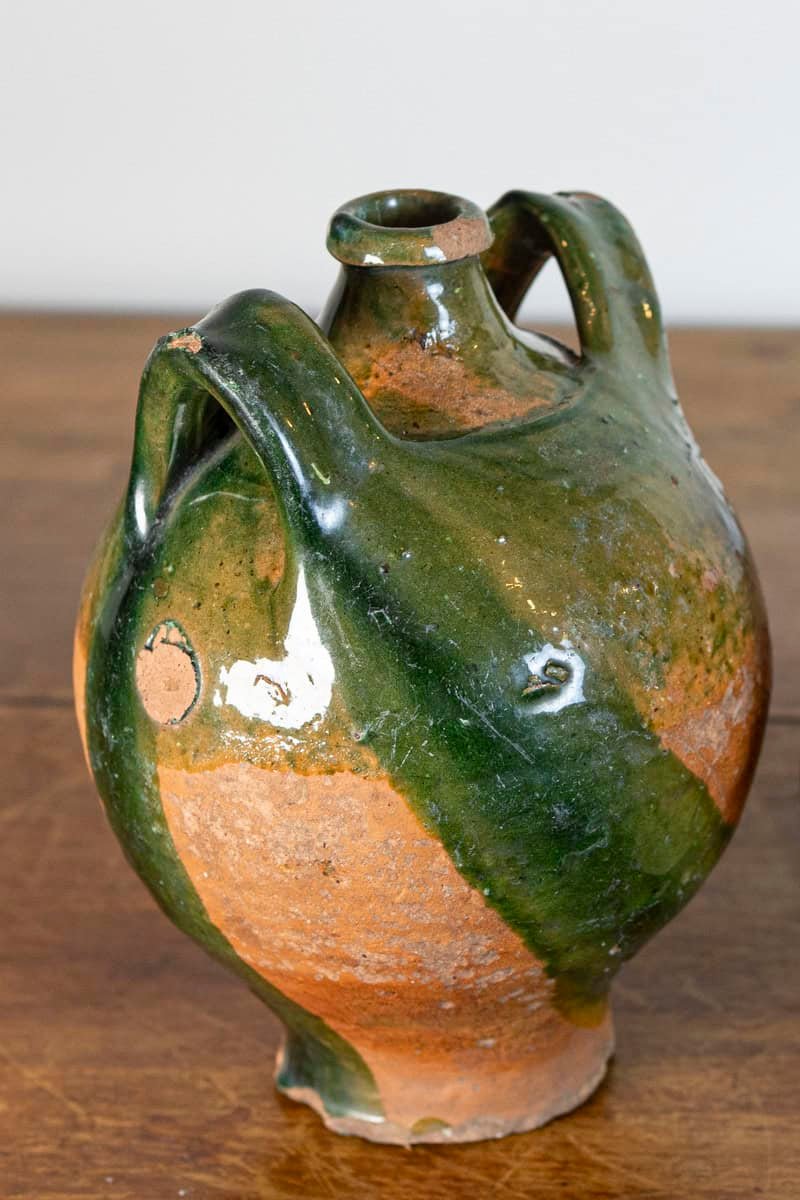 French Provincial Napoléon III Era Green Glazed Pottery Jugs, Circa 1850 - JAA