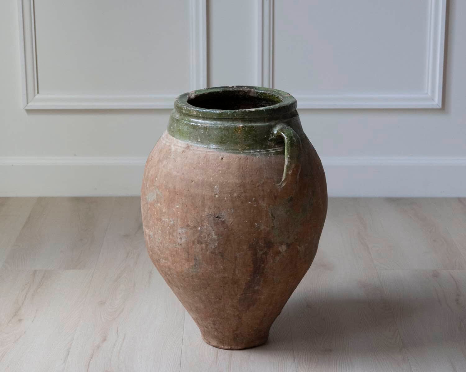 Mediterranean 19th Century Terracotta Jar with Green Glazed Rim - JAA