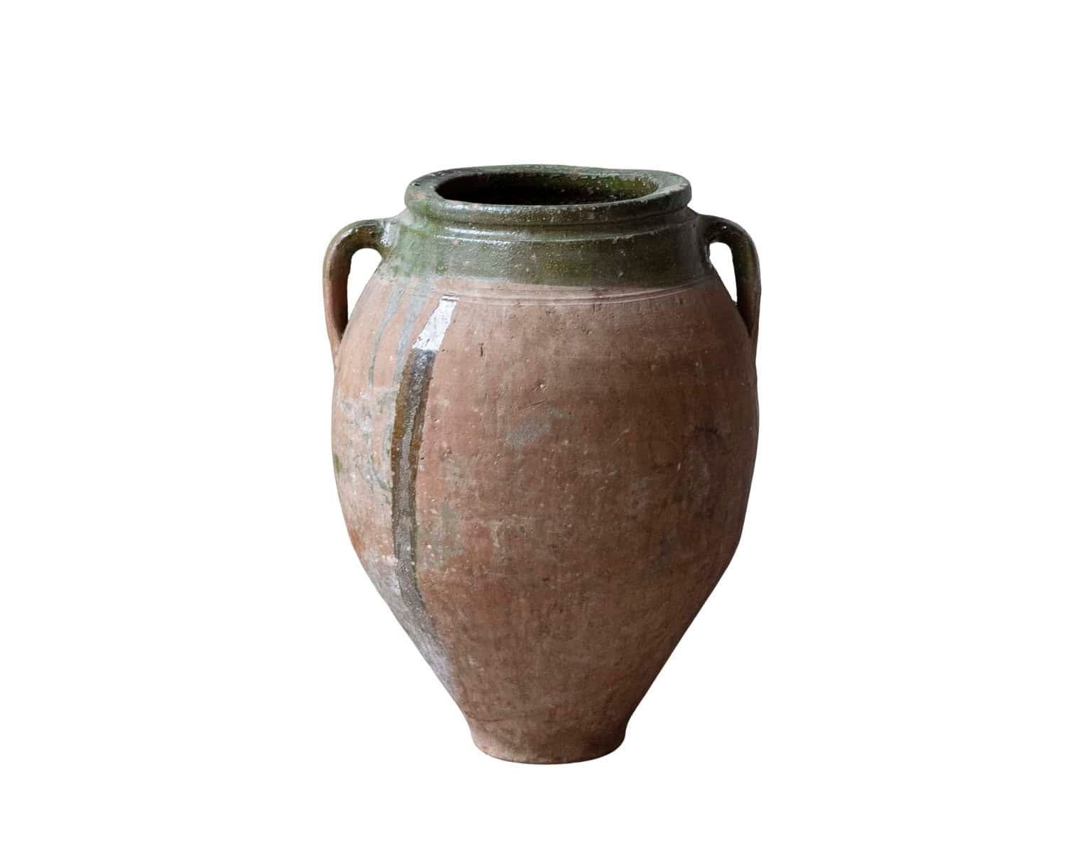 Mediterranean 19th Century Terracotta Jar with Green Glazed Rim - JAA