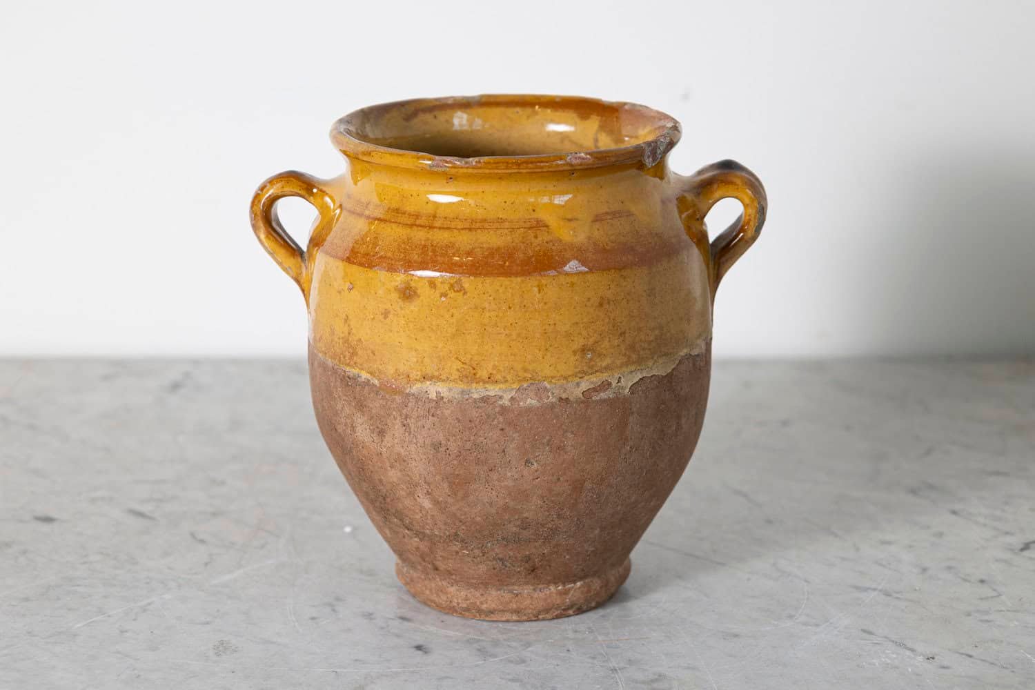 French 19th Century Country Glazed Confit Pot with Ochre Yellow Glaze - JAA