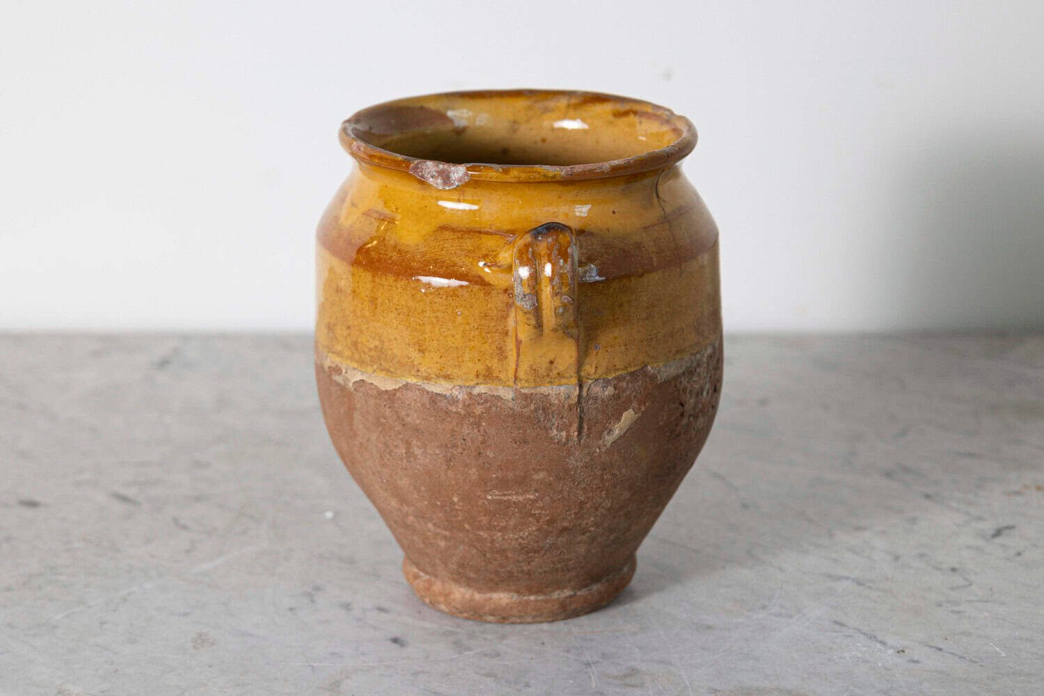 French 19th Century Country Glazed Confit Pot with Ochre Yellow Glaze - JAA