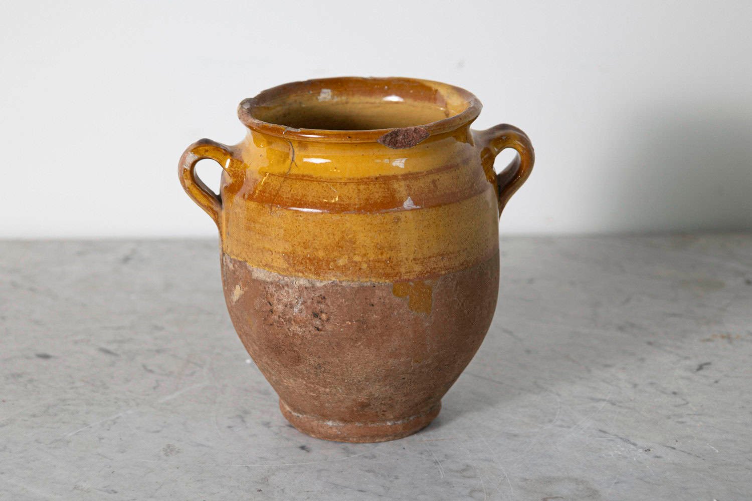 French 19th Century Country Glazed Confit Pot with Ochre Yellow Glaze - JAA