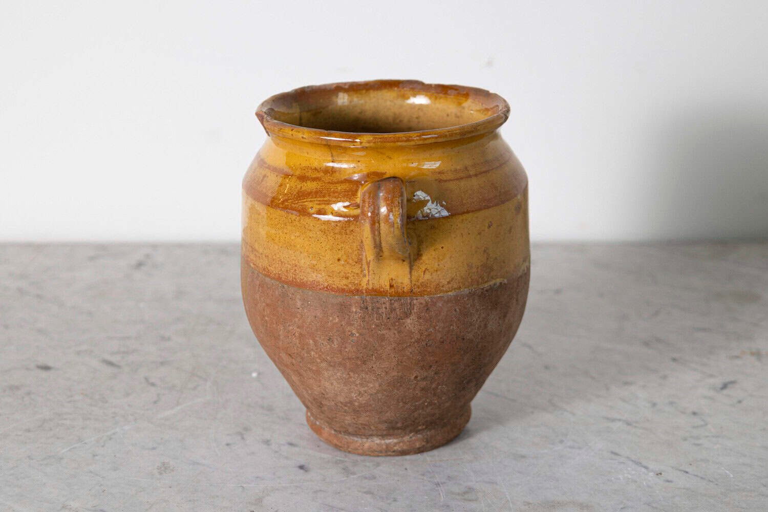 French 19th Century Country Glazed Confit Pot with Ochre Yellow Glaze - JAA