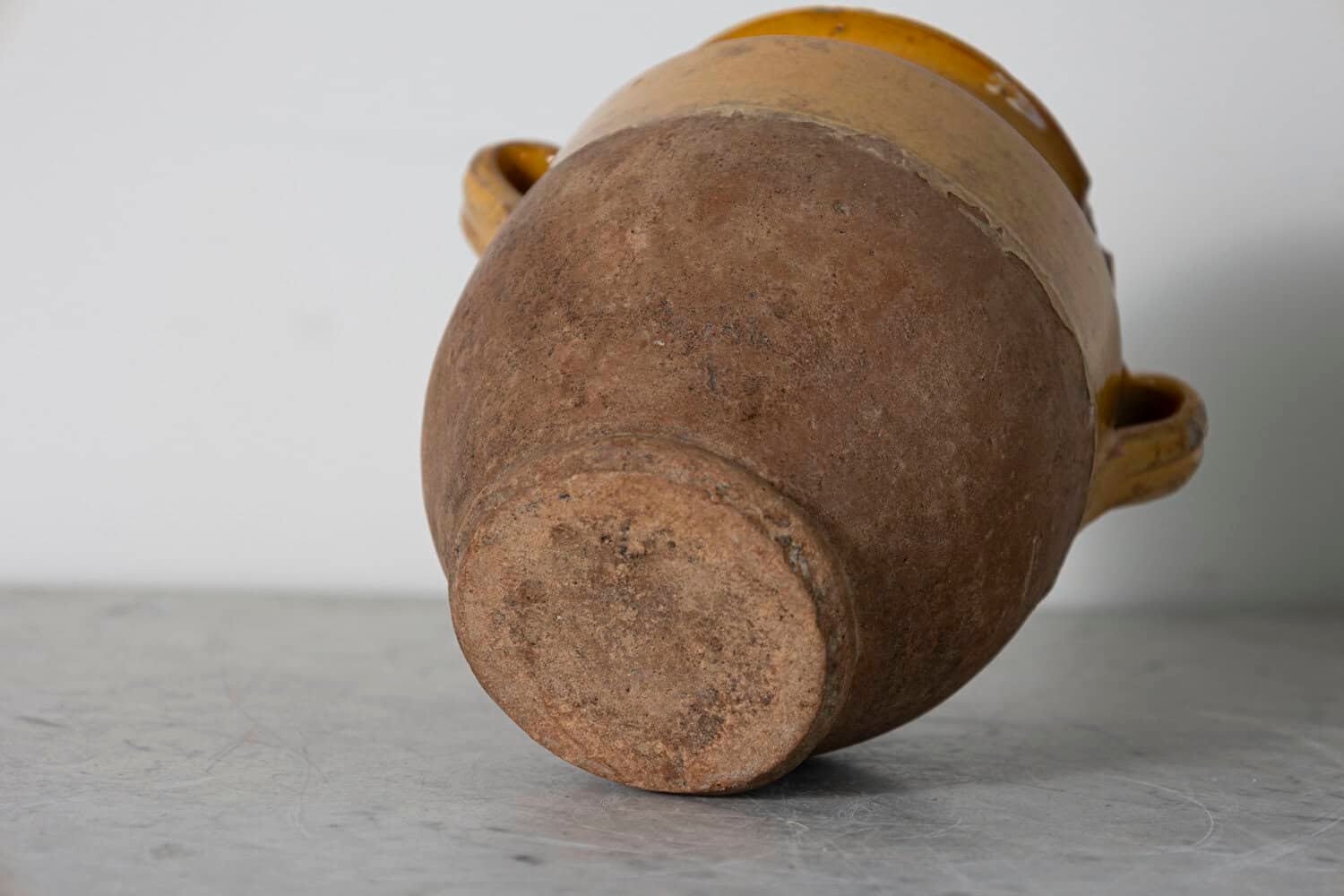 French 19th Century Country Glazed Confit Pot with Ochre Yellow Glaze - JAA