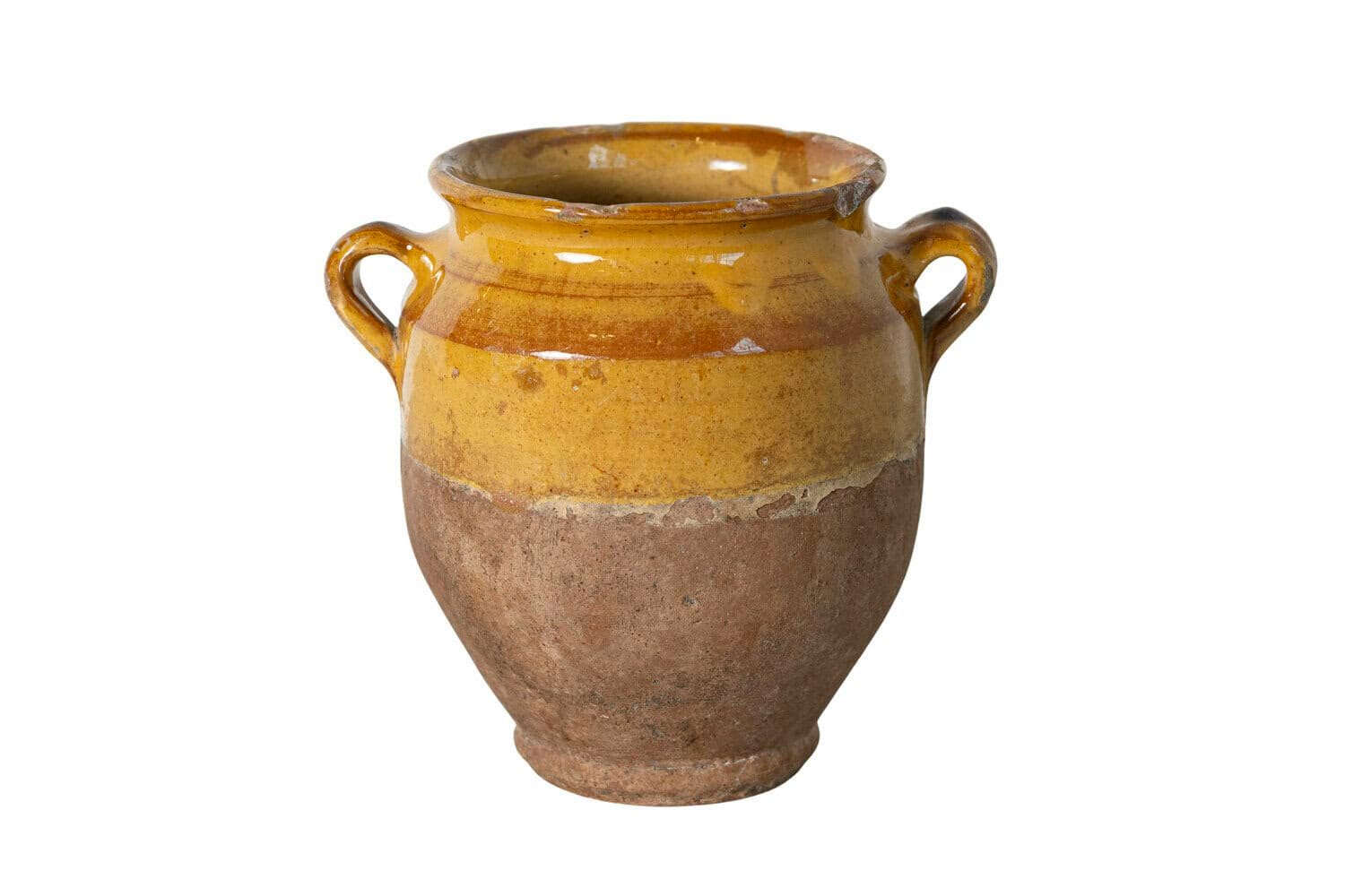 French 19th Century Country Glazed Confit Pot with Ochre Yellow Glaze - JAA