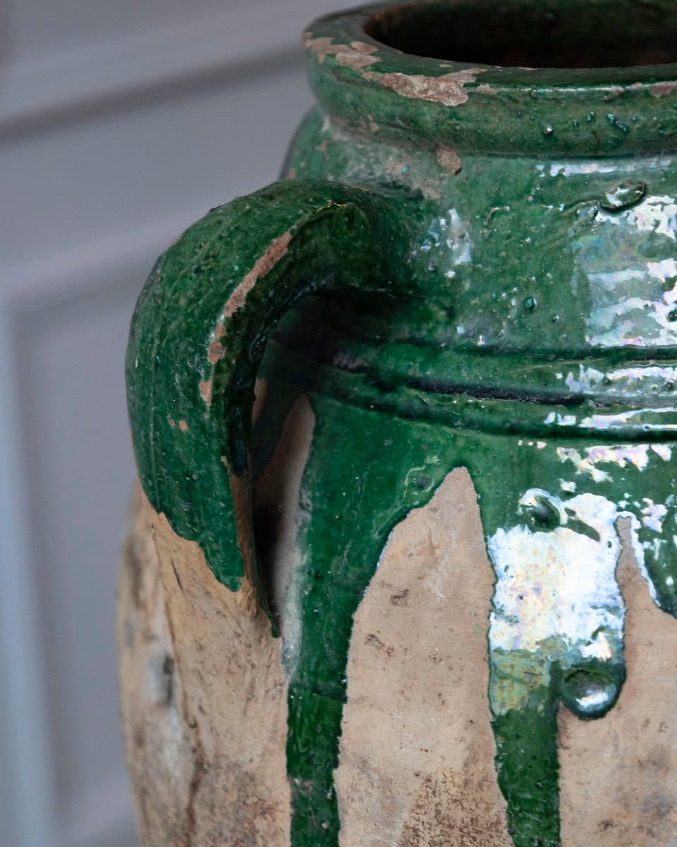 Balkan 19th Century Terracotta Jar with Green Drip Glaze - JAA