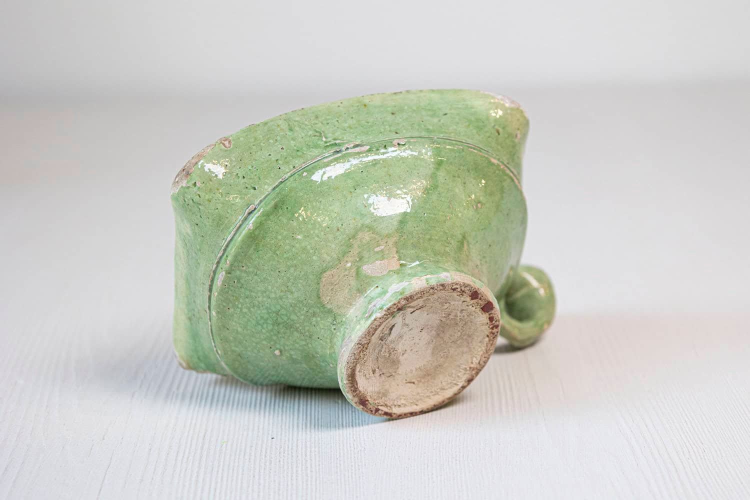 French 19th Century Rustic Green Glazed Square-Shaped Bowl with Weathered Patina - JAA