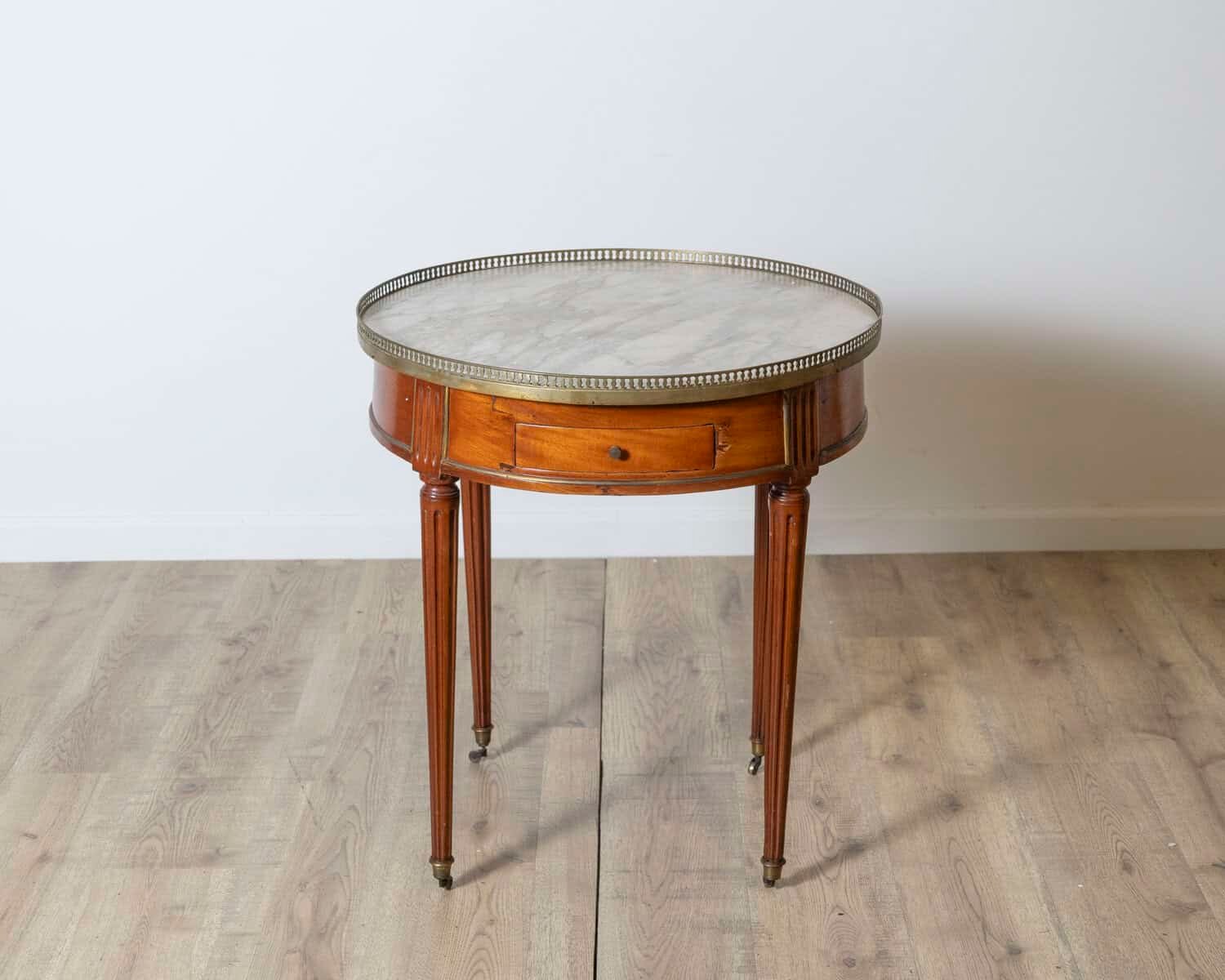 Late 18th Century French Mahogany Work Table with Marble Top and Brass Gallery - JAA
