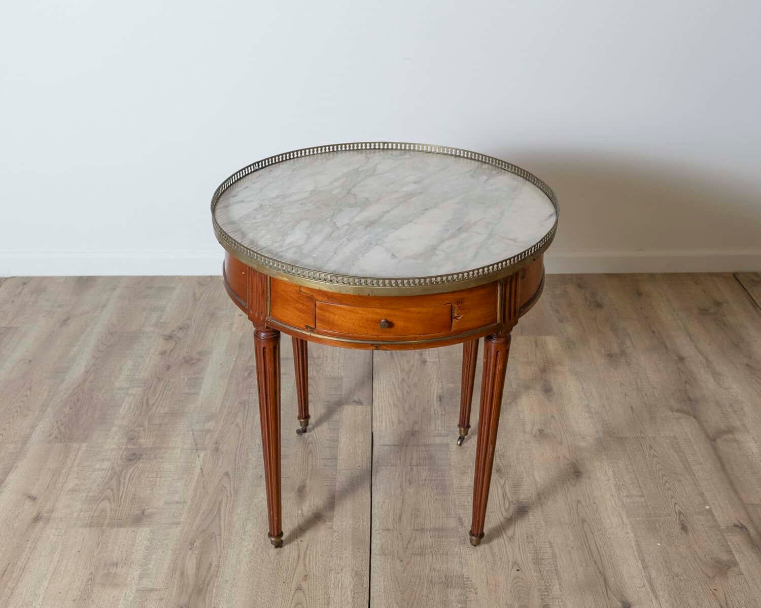 Late 18th Century French Mahogany Work Table with Marble Top and Brass Gallery - JAA