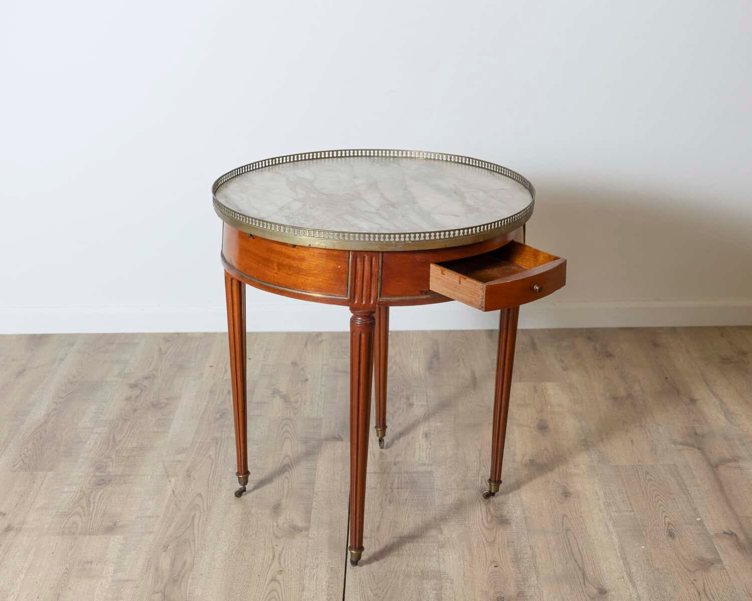 Late 18th Century French Mahogany Work Table with Marble Top and Brass Gallery - JAA