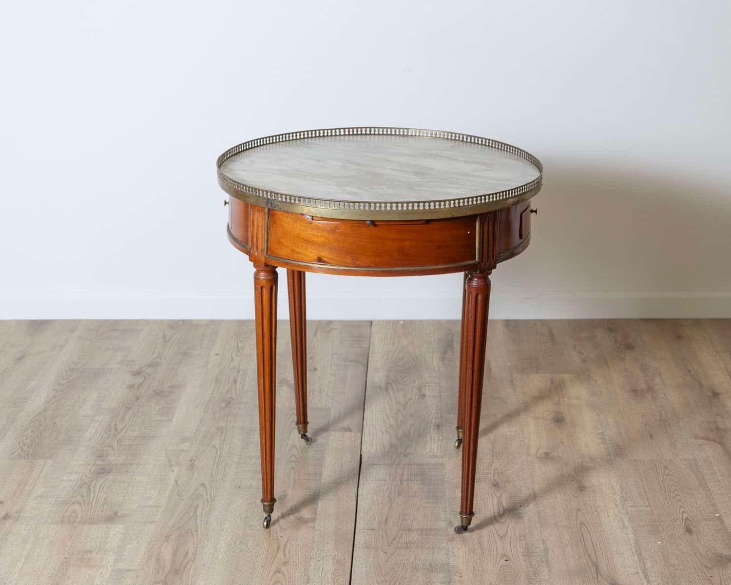 Late 18th Century French Mahogany Work Table with Marble Top and Brass Gallery - JAA