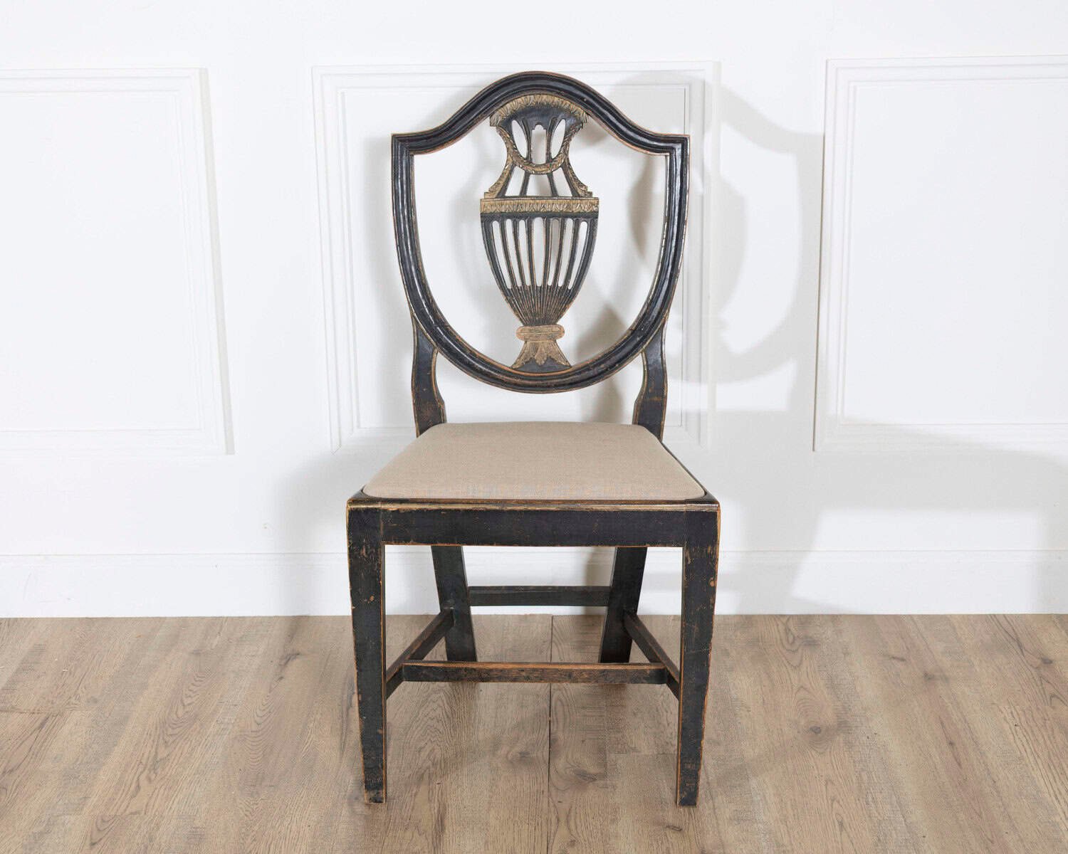 Swedish 19th Century Blackened Wood and Gilt Lyre-Back Chairs, Set of Four - JAA