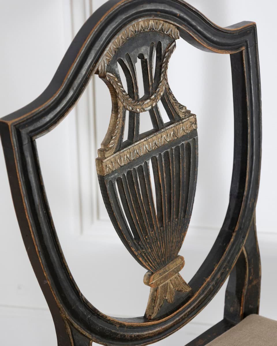 Swedish 19th Century Blackened Wood and Gilt Lyre-Back Chairs, Set of Four - JAA