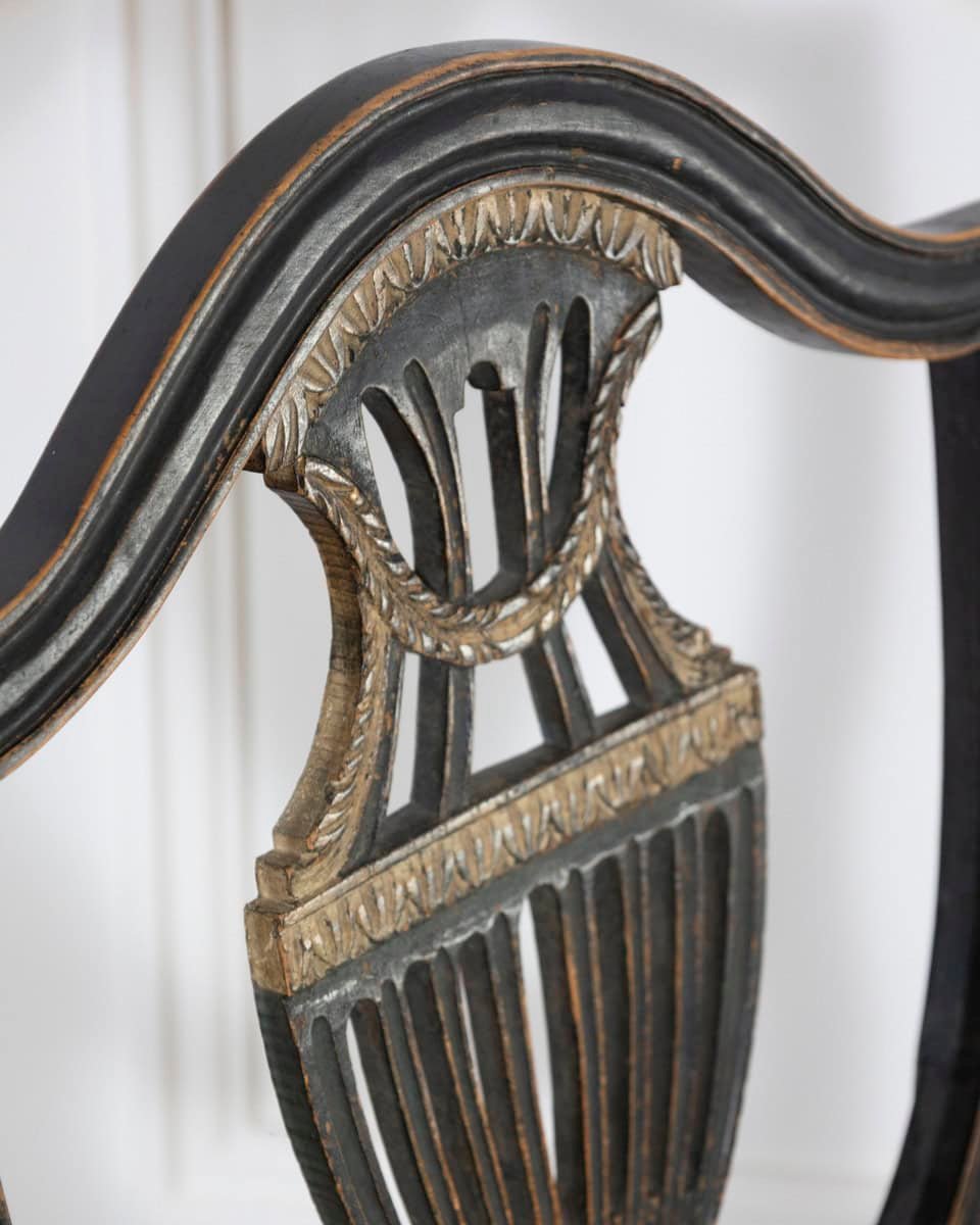 Swedish 19th Century Blackened Wood and Gilt Lyre-Back Chairs, Set of Four - JAA