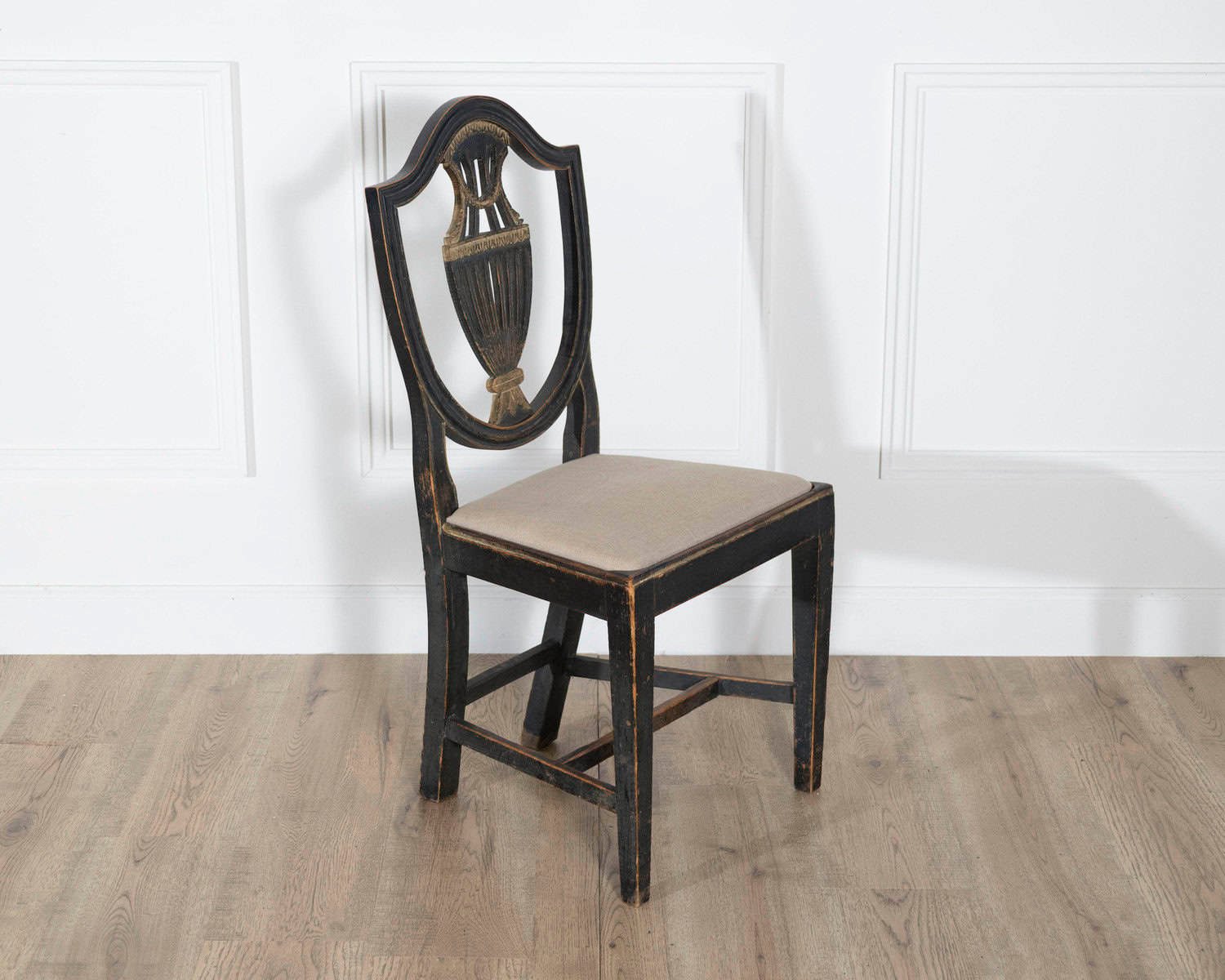 Swedish 19th Century Blackened Wood and Gilt Lyre-Back Chairs, Set of Four - JAA