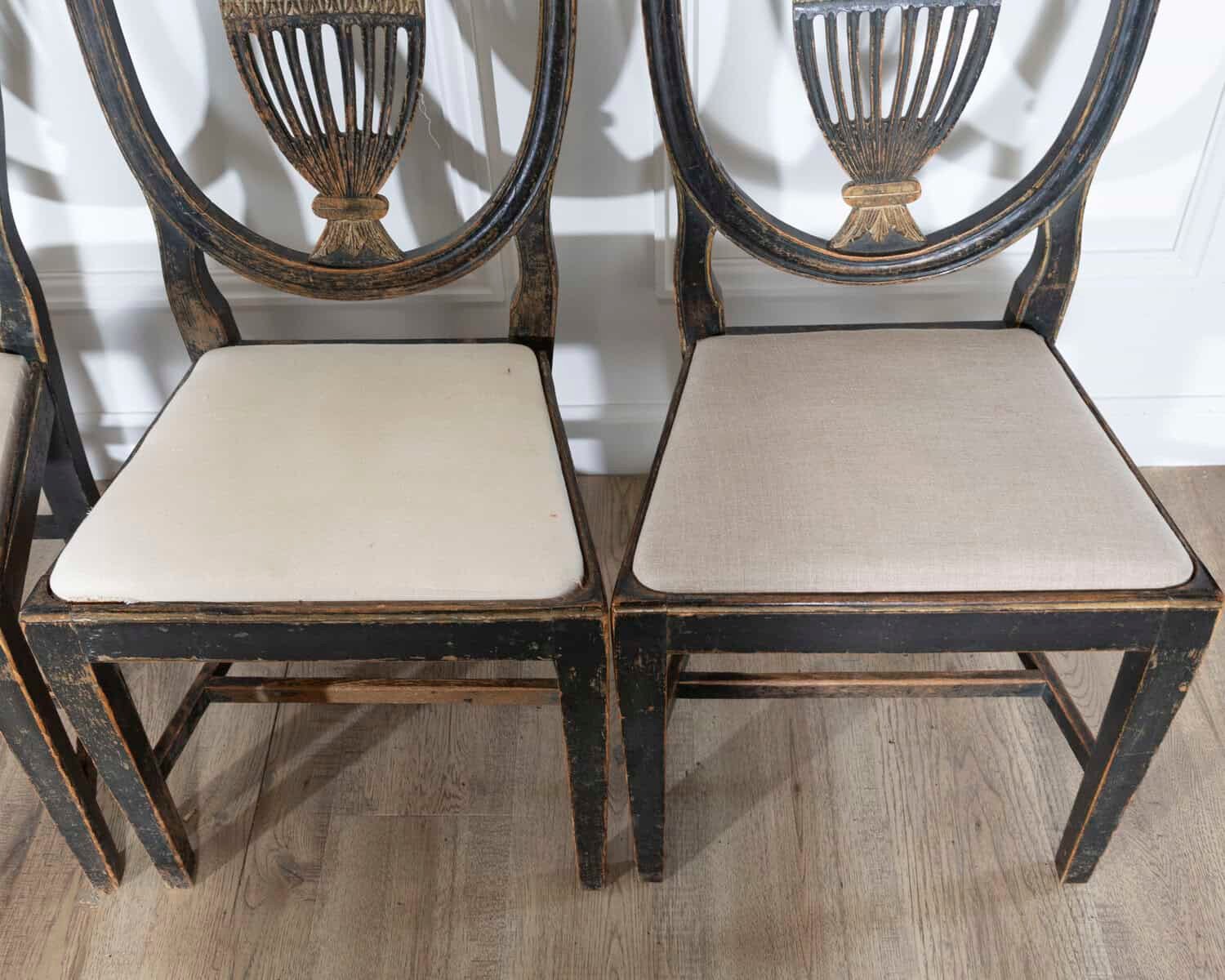 Swedish 19th Century Blackened Wood and Gilt Lyre-Back Chairs, Set of Four - JAA