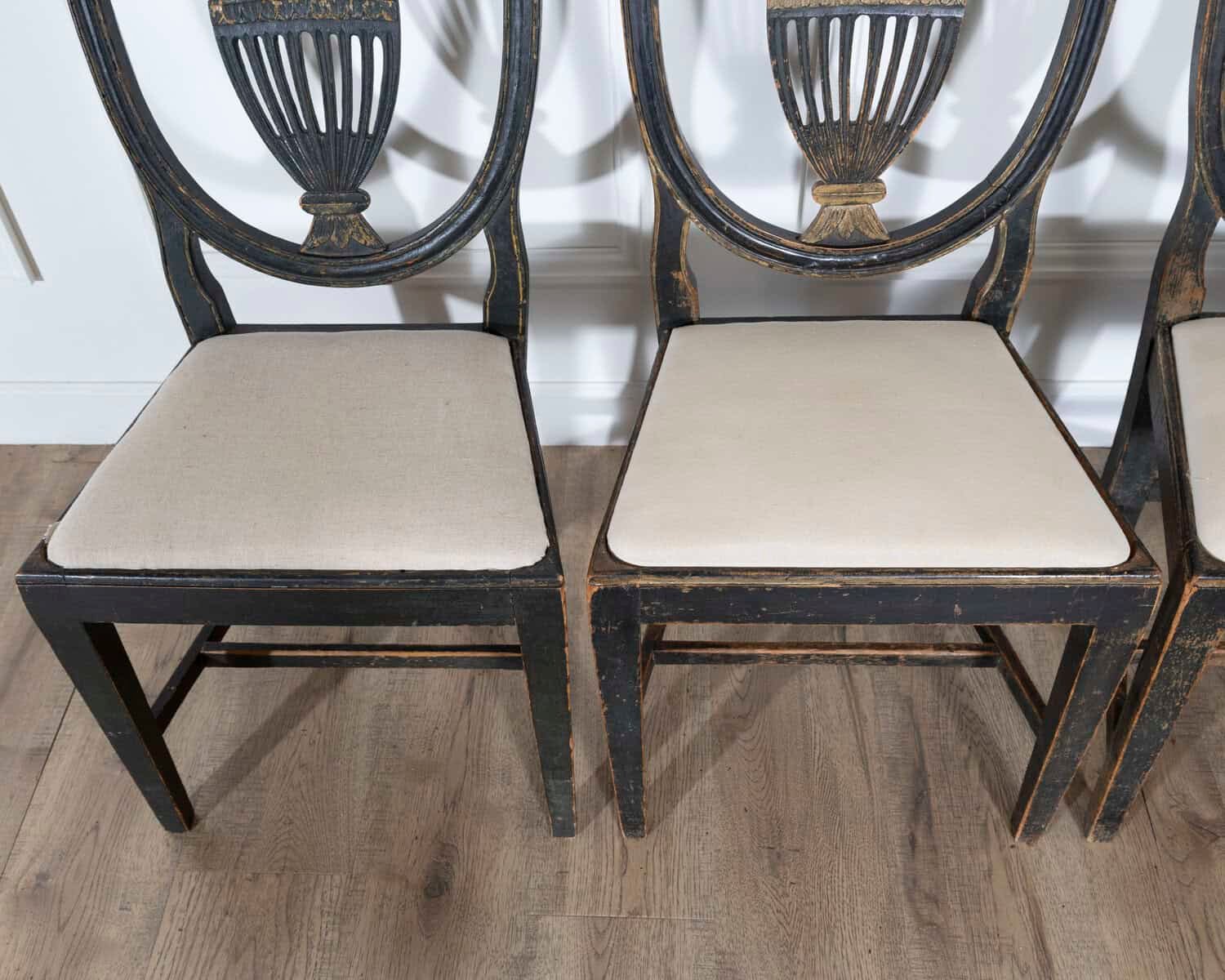 Swedish 19th Century Blackened Wood and Gilt Lyre-Back Chairs, Set of Four - JAA