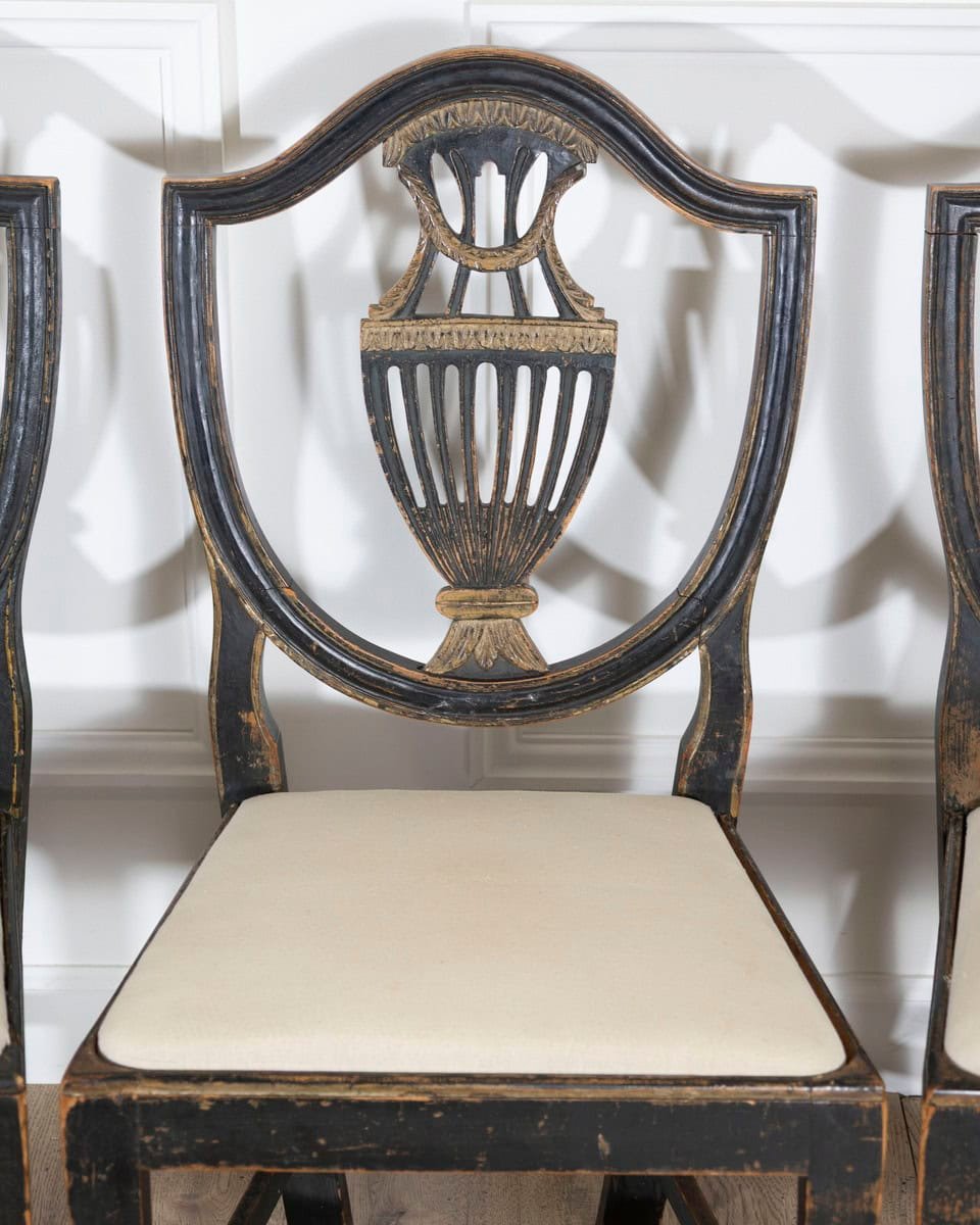 Swedish 19th Century Blackened Wood and Gilt Lyre-Back Chairs, Set of Four - JAA