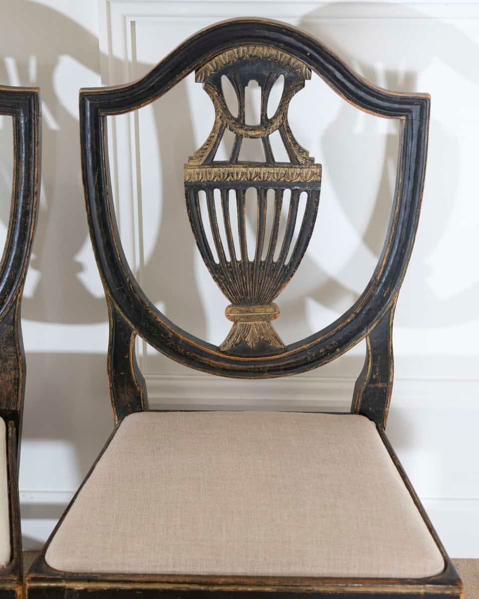 Swedish 19th Century Blackened Wood and Gilt Lyre-Back Chairs, Set of Four - JAA