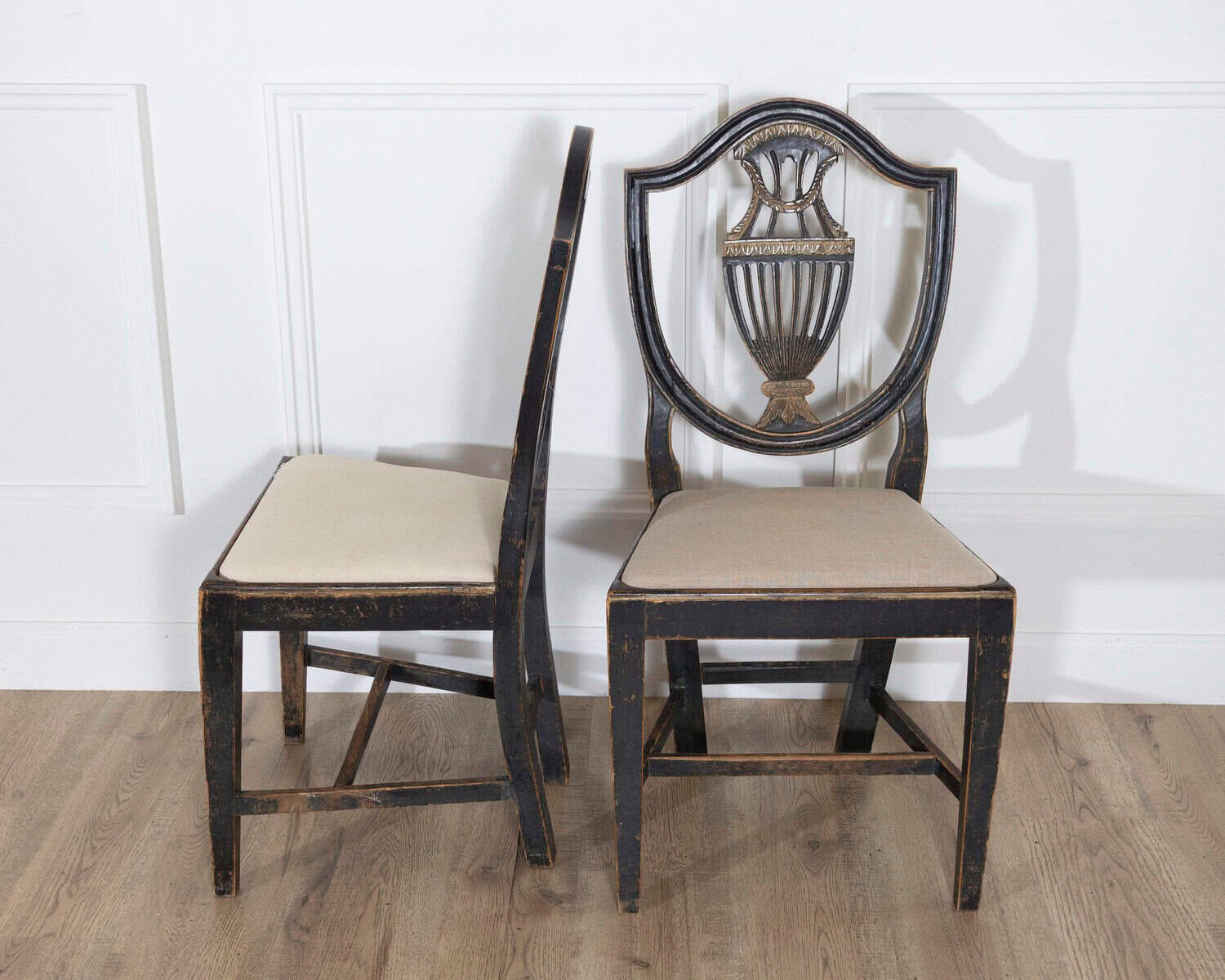 Swedish 19th Century Blackened Wood and Gilt Lyre-Back Chairs, Set of Four - JAA