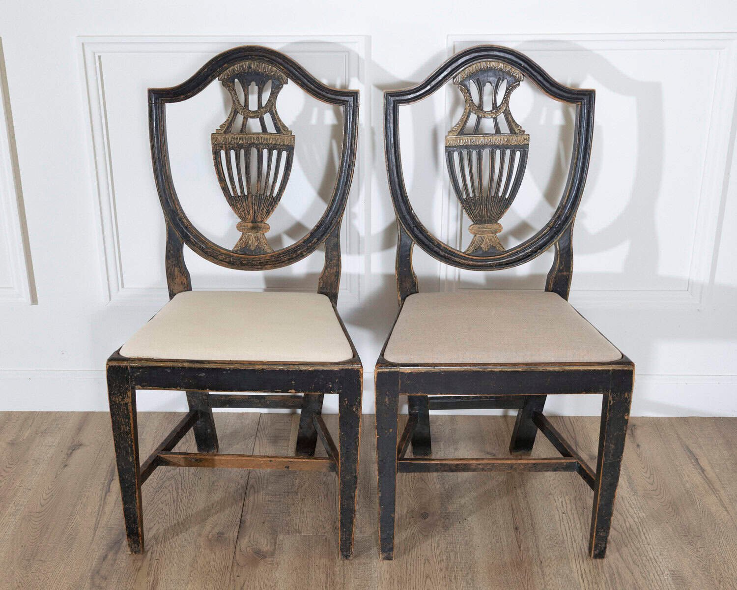 Swedish 19th Century Blackened Wood and Gilt Lyre-Back Chairs, Set of Four - JAA