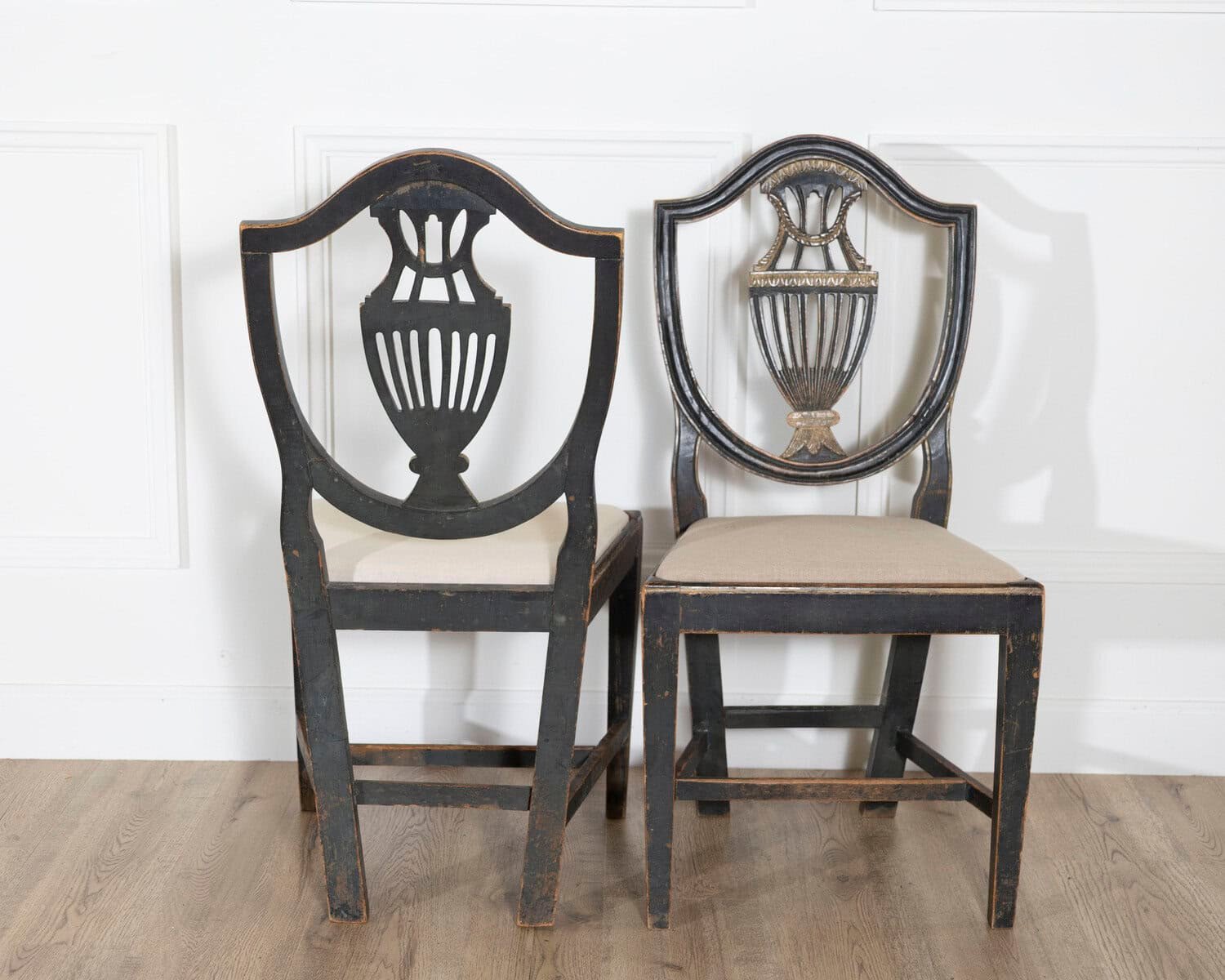 Swedish 19th Century Blackened Wood and Gilt Lyre-Back Chairs, Set of Four - JAA