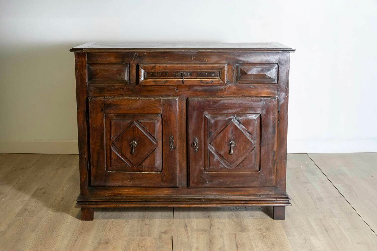 Louis XIII Style French 19th Century Walnut Buffet with Carved Diamond Motifs - JAA