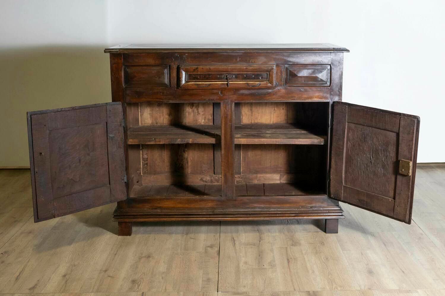 Louis XIII Style French 19th Century Walnut Buffet with Carved Diamond Motifs - JAA