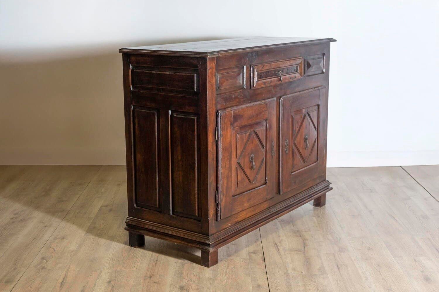 Louis XIII Style French 19th Century Walnut Buffet with Carved Diamond Motifs - JAA