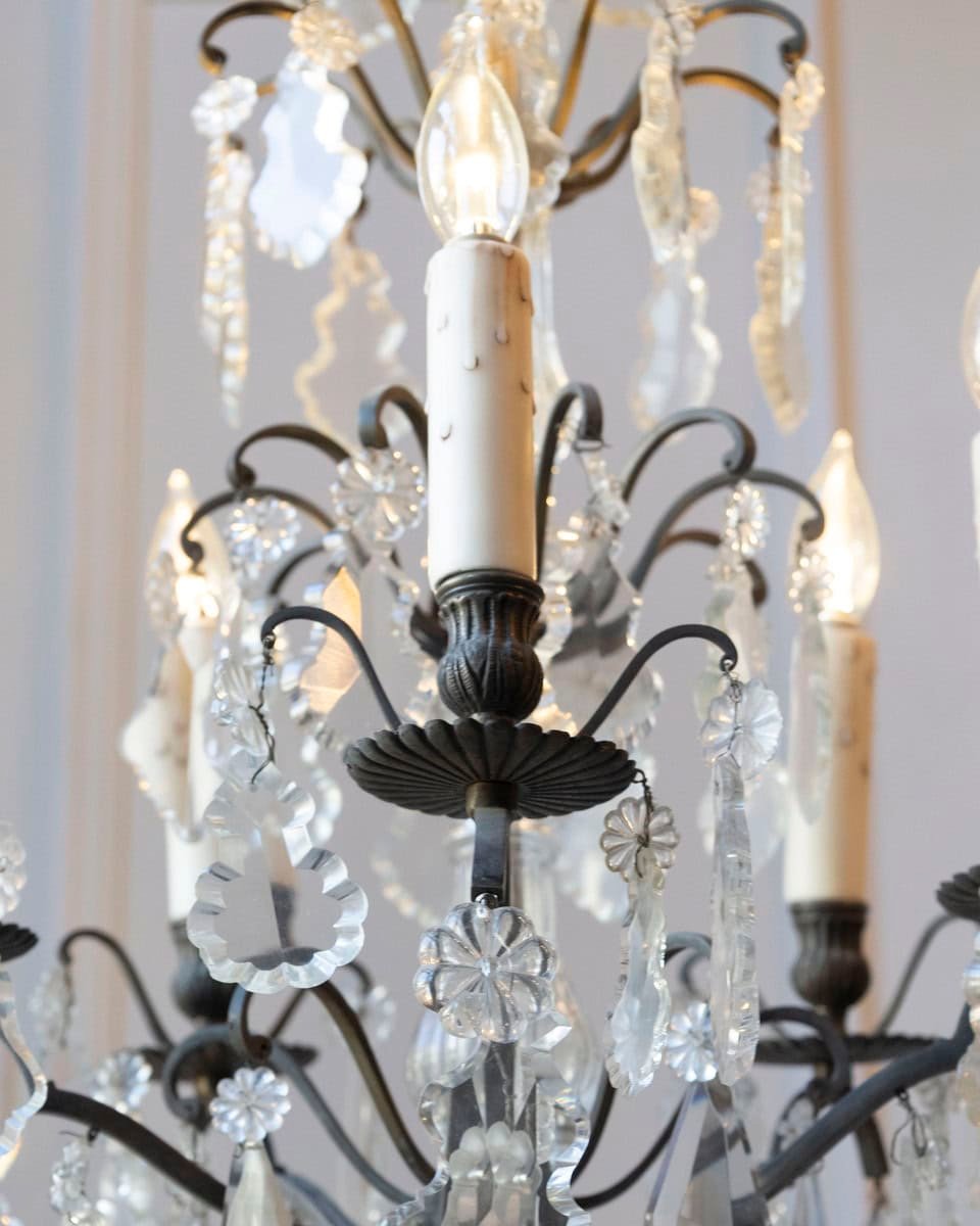 19th Century French Five-Light Iron and Crystal Chandelier with Pendeloques - JAA